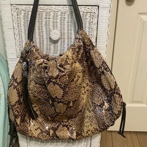 Brighton, Nolita, snake skin, print, leather, hobo side, zip pockets